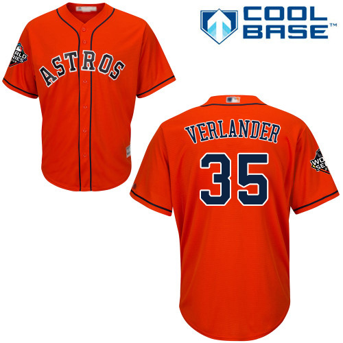 Astros #35 Justin Verlander Orange Cool Base 2019 World Series Bound Stitched Youth MLB Jersey